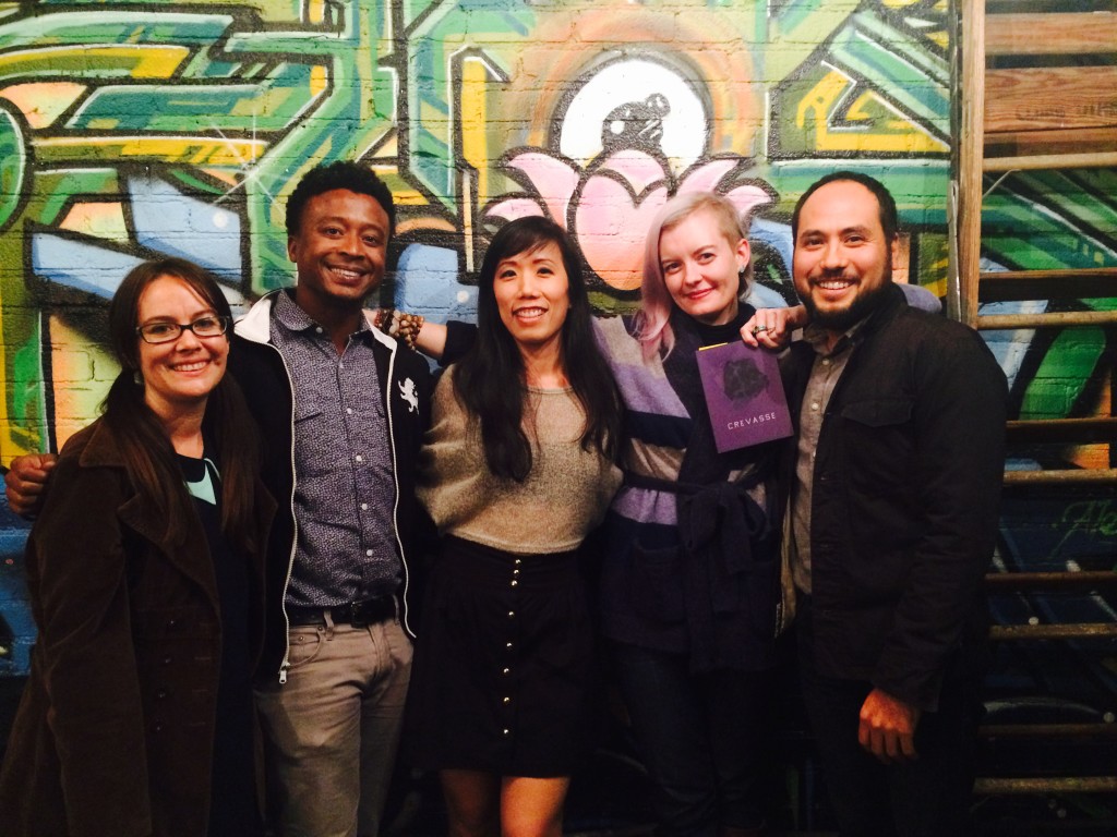 Zoe Ruiz, Doug Manuel, Siel Ju, Lisa Locascio, Brandon Som at the Crevasse in Los Angeles reading with Kaya Press at Stories Books and Cafe