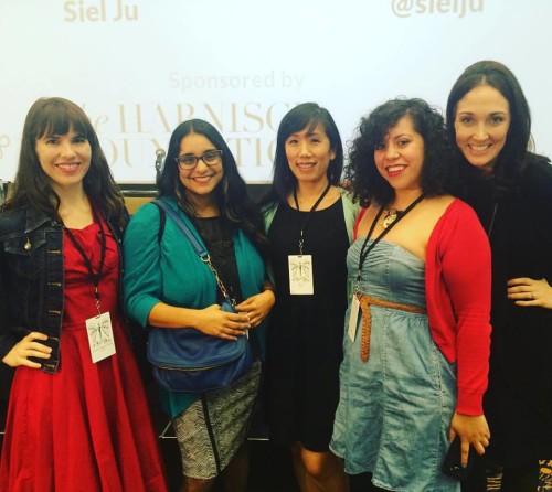 From left to right: Lauren Eggert-Crowe, Neelanjana Banerjee, Siel Ju, Xochitl-Julisa Bermejo, Michelle Franke at Bindercon LA, UCLA, Los Angeles on March 19, 2016
